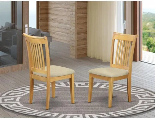 Vista 2 de East West Furniture POC-OAK-C Portland - Juego de 2 sillas de comedor tapizadas de tela de lino, de madera maciza, color roble