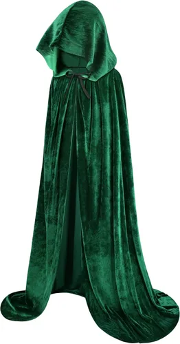 Vista 2 de Sarfel Capa de terciopelo con capucha, capa de Halloween, disfraz de bruja para mujer, capa de vampiro, bata de mago para hombre, disfraz de cosplay