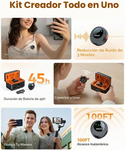Vista 8 de Micrófono inalámbrico Lavalier para iPhone Android, reducción de ruido AI Studio-Grade Audio Quality, 45H Battery Life, 100ft Stable Wireless