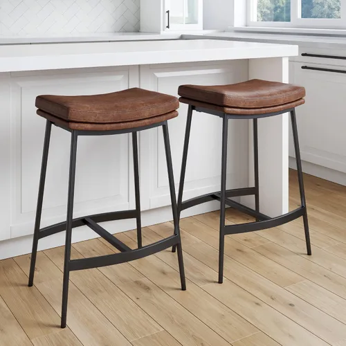 Vista 16 de Nathan James Kirsten - Taburete escandinavo de madera sin espalda, taburete de bar Boucle con patas cónicas de madera maciza, color marrón claro