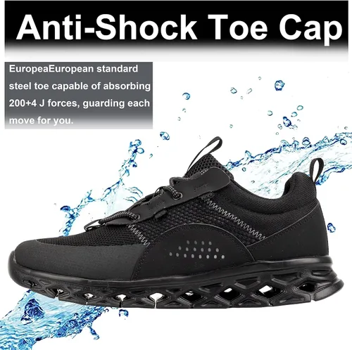 Vista 3 de Zapatos de punta de acero para hombres y mujeres, zapatos de trabajo de seguridad, cómodos, con puntera de acero, a prueba de pinchazos, zapatos