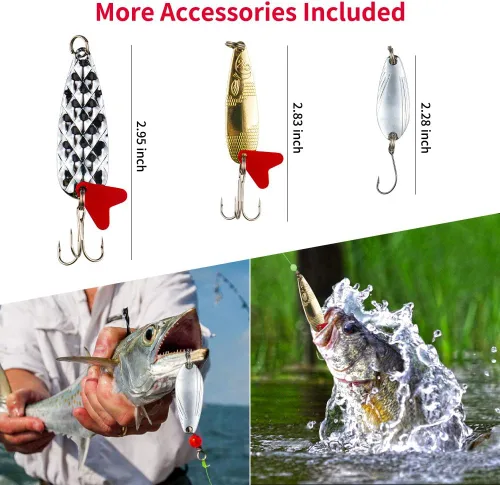 Vista 5 de GOANDO Fishing Lures Kit for Freshwater Bait Tackle Kit for Bass Trout Salmon Fishing Accessories Tackle Box Including Spoon Lures Soft Plastic