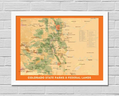Vista 8 de Colorado State Parks & Federal Lands 18x24 Poster (Camel & Slate Blue)