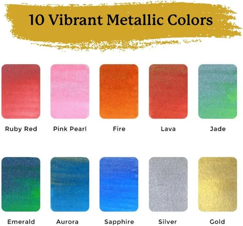 Vista 3 de Viviva Travel - Juego de pinturas portátiles de 10 colores metálicos Colores metálicos brillantes, hechos a mano en pequeños lotes, formato