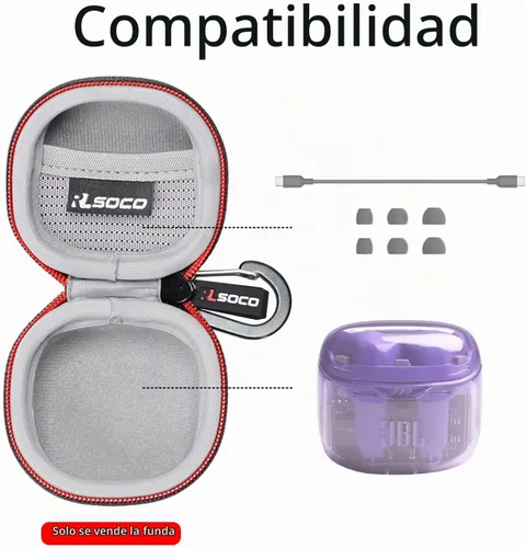 Vista 3 de RLSOCO Funda de transporte para JBL Tune Flex/Tune Flex 2 Auriculares inalámbricos con cancelación de ruido - Negro (solo funda)