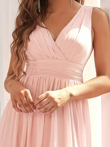 Vista 5 de Ever-Pretty Vestido de fiesta formal de gasa con cuello en V para mujer, sin mangas, 3989