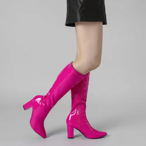 Vista 6 de Perphy Go Go Boot Botas de tacón grueso de charol hasta la rodilla para mujer