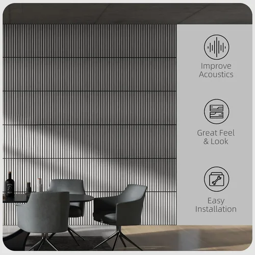 Vista 3 de HOMCOM Paquete de 4 paneles acústicos 3D, paneles de madera insonorizados de 24 x 24 pulgadas para pared, paneles de pared de listones de madera