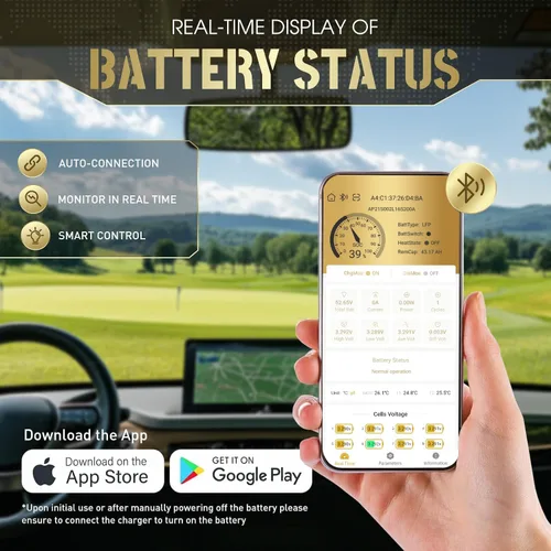 Vista 4 de 36V 105Ah LiFePO4 - Batería para carrito de golf, BMS inteligente de 200A integrado, aplicación móvil, batería de litio recargable de más de 5000