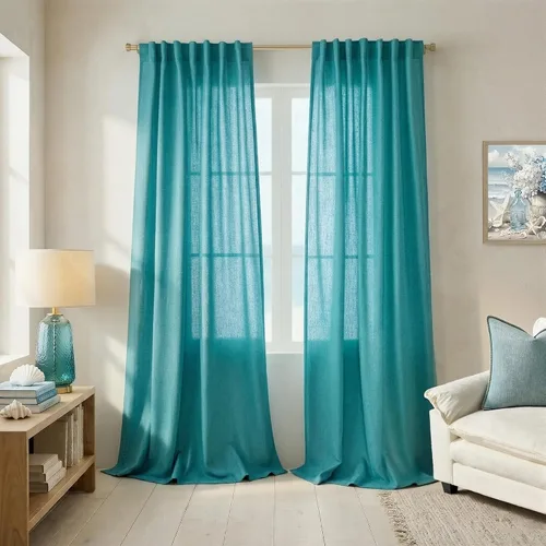 Vista 25 de Mrs.Naturall Cortinas negras de 45 pulgadas de largo, cortinas cortas de lino transparente para privacidad para cocina, dormitorio, ventanas