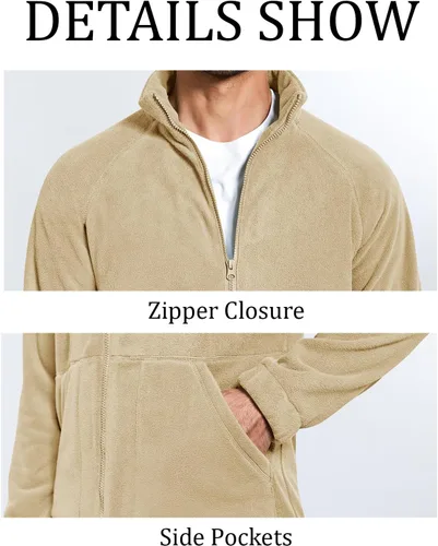 Vista 5 de Runcati Chaqueta de forro polar Sherpa para hombre, cremallera completa, cuello alto, casual, otoño, invierno, abrigo cálido para exteriores