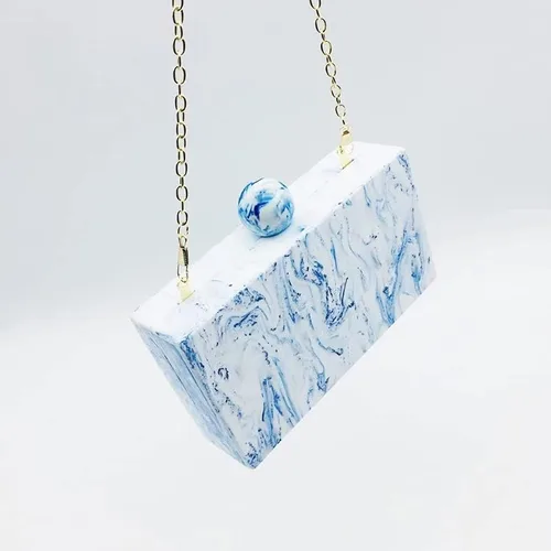 Vista 3 de ZLXDP - Cartera de mujer con cabeza de bola de acrílico, bolsa de noche con impresión de tinta, bolso de mano para fiesta, graduación, bolsos