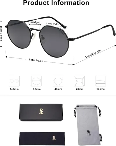 Vista 5 de SOJOS Lentes de sol polarizados de polígono redondos para mujeres y hombres, tonos retro clásicos vintage Hedy SJ1157
