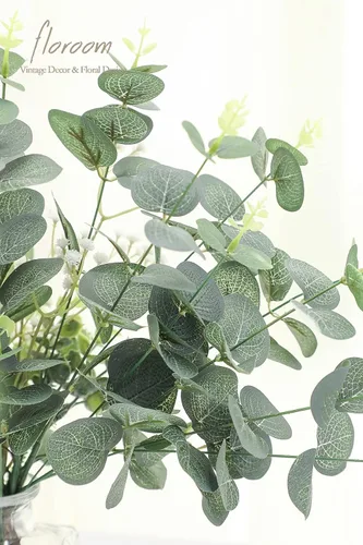 Vista 4 de Floroom 3 tipos de tallos artificiales de eucalipto de dólar plateado, 19 piezas de plantas falsas de relleno para bricolaje, ramos de boda, centros