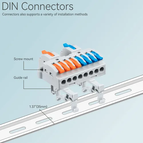 Vista 3 de 6 piezas de bloques de terminales de riel DIN, conectores de alambre de empalme DIY para circuito en línea 28-12AWG (2 en 8 salida)