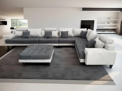 Vista 6 de Stendmar Sofá seccional reversible en forma de L y U, conjunto de sofás modernos de tela de microfibra S150D (gris bicolor/gris oscuro)