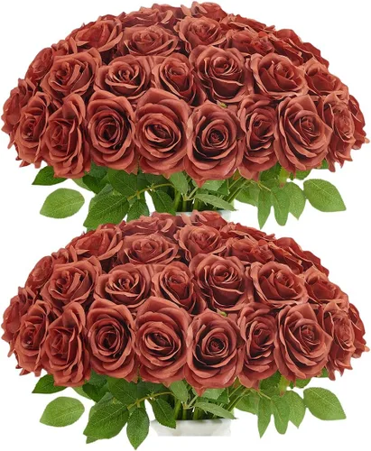 Vista 25 de 10 rosas artificiales abiertas, tallos de rosas artificiales para arreglos de boda, ramo de novia, centro de mesa, flores de seda sintética falsas