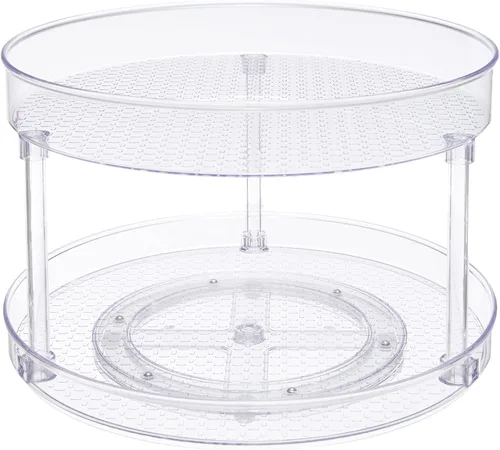 Vista 9 de Amazon Basics Lazy Susan - Organizador giratorio para especias y condimentos, 9 pulgadas de diámetro, 2 niveles, transparente