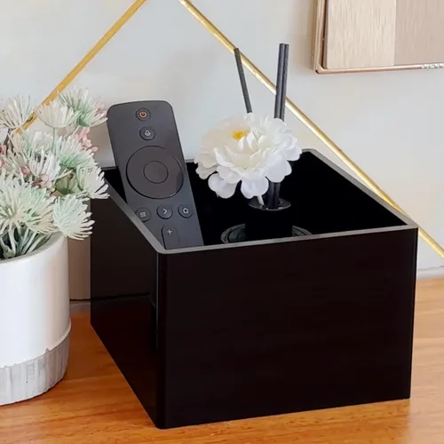Vista 6 de Caja organizadora de control remoto, soporte de controlador de TV de acrílico para mesa, color negro