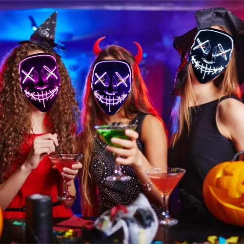 Vista 2 de Máscara con luz LED de Halloween máscara de purga máscara de miedo para cosplay máscara de disfraz LED para niños niños y adultos con alambre EL