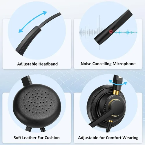 Vista 5 de Auriculares para teléfono de 0.098 in con micrófono con cancelación de ruido e interruptor de silencio, auriculares de teléfono de ajuste cómodo