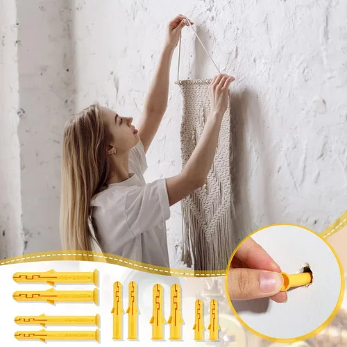 Vista 6 de Sasylvia Juego de anclajes de pared de plástico amarillo de 5 tamaños, surtido de anclajes de pared para paneles de yeso, instalación de montaje