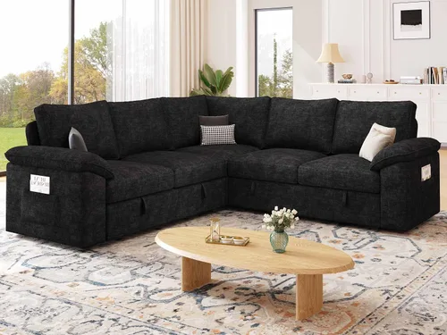 Vista 2 de Sofá modular modular de 85 pulgadas con cama extraíble, sofá cama Negro