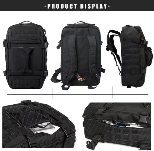 Vista 4 de WolfWarriorX Bolsa de viaje para hombre, mochila militar grande, bolsa de fin de semana, Negro