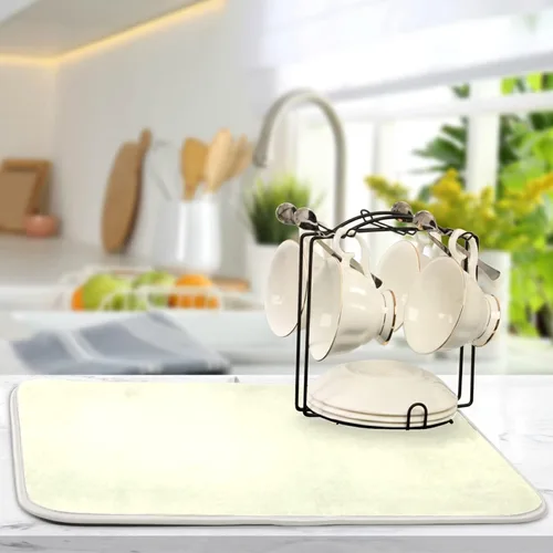 Vista 5 de Tapete de secado de platos pequeño beige XL para platos, accesorios de cocina, mostrador de microfibra, escurridor de platos, resistente al calor