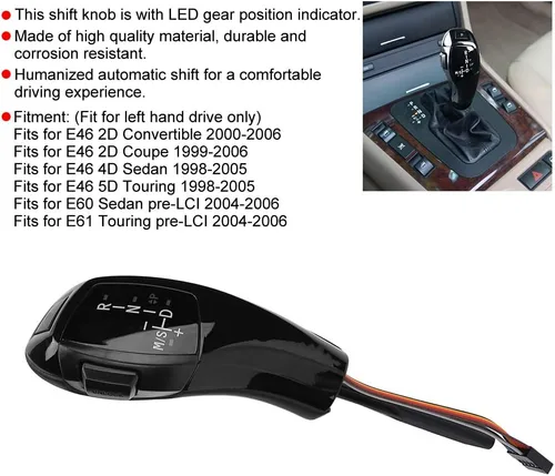 Vista 3 de Acouto Pomo de palanca de cambios automático para E46 E60 E61 Refit para coche F30 eléctrico LHD automático LED palanca de cambios Kit