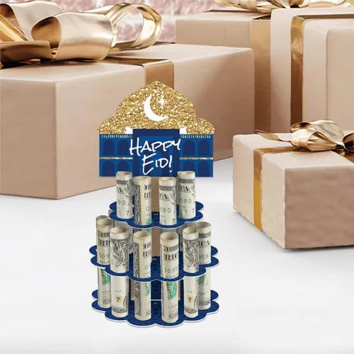 Vista 6 de Big Dot of Happiness Ramadán - DIY Eid Mubarak Party Money Holder Gift - Cash Cake