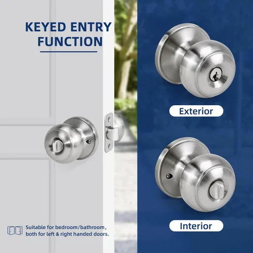 Vista 10 de Pomo de puerta de entrada con llave para entrada, pomo de puerta delantera con cerradura y llave para exterior e interior, lado derecho e izquierdo