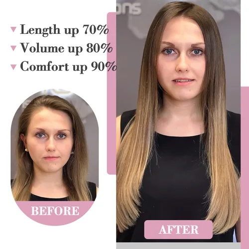 Vista 6 de S-noilite Extensiones de cabello de una pieza con clip, color rubio balayage de 18 pulgadas, en forma de U, extensiones de cabello de trama de una