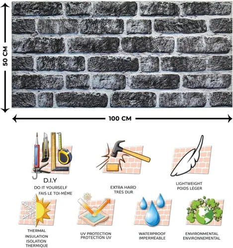 Vista 4 de Dundee Deco Paneles de pared 3D de ladrillo sintético, revestimiento, paneles de pared con aspecto de piedra blanca carbón, revestimiento de espuma