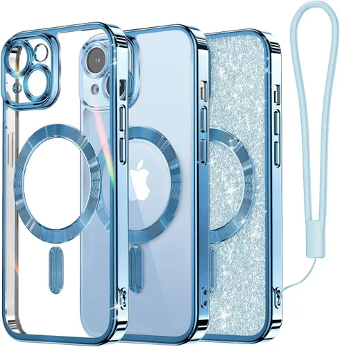 Vista 35 de Meifigno - Funda diseñada para el iPhone 16 Pro de 6.3", [Tarjeta de purpurina y correa para la muñeca] [Compatible con MagSafe]