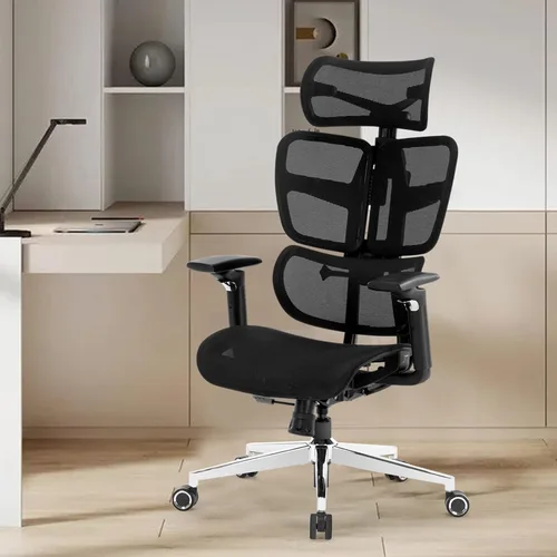 Vista 2 de Silla de oficina ergonómica de escritorio, silla de computadora de malla grande y alta con soporte lumbar ajustable, función de inclinación