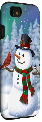 Vista 26 de Funda para iPhone 17 con diseño de muñeco de nieve y pájaros en invierno
