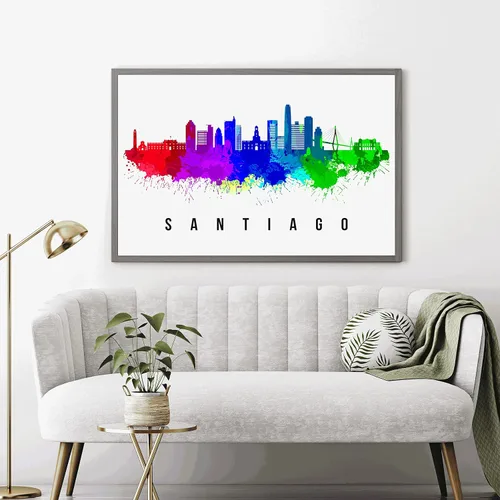 Vista 2 de Póster de Santiago Skyline Chile, pintura de paisaje urbano de Santiago, póster de Santiago Chile, paisaje urbano de Chile y estampado de Santiago