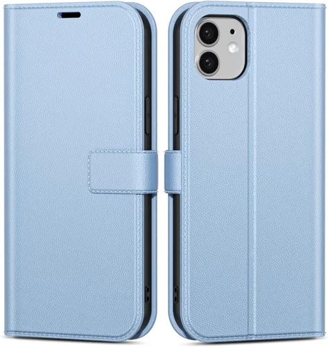 Vista 100 de oakxco Funda tipo cartera para iPhone SE 2022/2020/8/7 con soporte para tarjeta de crédito, funda magnética RFID delgada tipo libro con tapa