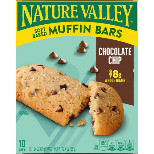 Vista 4 de Nature Valley Barras de magdalenas horneadas suaves, chispas de chocolate, barras de aperitivos, 10 barras, 12.4 onzas