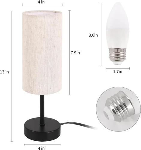 Vista 3 de RISLG Juego de 2 lámparas de mesa pequeñas para recámara, lámparas de noche para mesita de noche con interruptor de cable, lámparas de escritorio