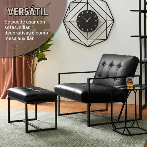 Vista 4 de Glitzhome Banco otomano, sillas modernas de piel sintética con marco de metal, taburete de maquillaje, taburete acolchado para sala de estar Negro