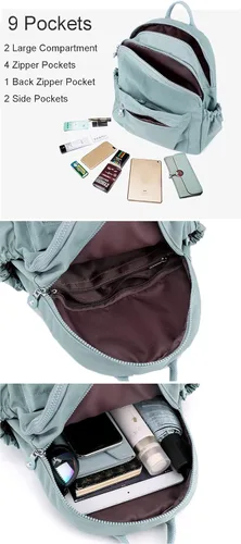 Vista 3 de Momoty Mini mochila para mujer, mochila pequeña de nailon para mujer, bolsa de viaje ligera, bolsa de hombro casual, Azul oscuro, Mochilas Daypack