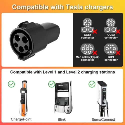 Vista 4 de Adaptador de cargador J1772 a Tesla, para Tesla Model-3/Y/X/S con adaptador de carga conectora certificado de seguridad, carga rápida máx 80A 250V