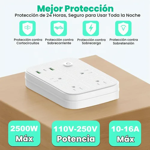 Vista 5 de Adaptador de enchufe de viaje europeo, regleta europea con 4 salidas de CA, 1 USB C y 2 puertos USB, adaptador de enchufe de Europa a EE. UU. Tipo C
