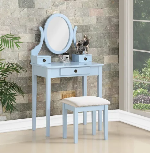 Vista 2 de Roundhill Furniture - Juego de tocador de madera Moniys Mesa de maquillaje y taburete Azul