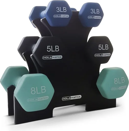Vista 13 de HolaHatha 1, 2 and 3 lb Neoprene Dumbbell Strength Training Weight Set with Rack