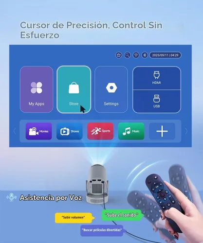 Vista 5 de Magcubic Mini Proyector 4K de Soporte, Proyector Portátil con WiFi 6 y Bluetooth 5.4, Altavoz de Base de Sonido de 5W, Proyector Inteligente