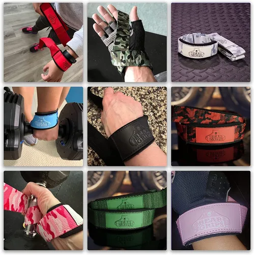 Vista 5 de Bear Grips Correas de levantamiento - Correas de gimnasio y levantamiento de pesas para hombres y mujeres, soporte de peso muerto, 2 pares