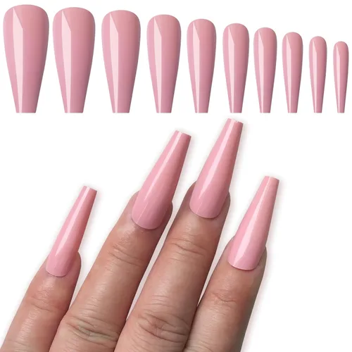 Vista 6 de LoveOurHome 576 uñas postizas largas a presión tipo ataúd, puntas de uñas postizas largas de cobertura completa, uñas acrílicas de ataúd, uñas